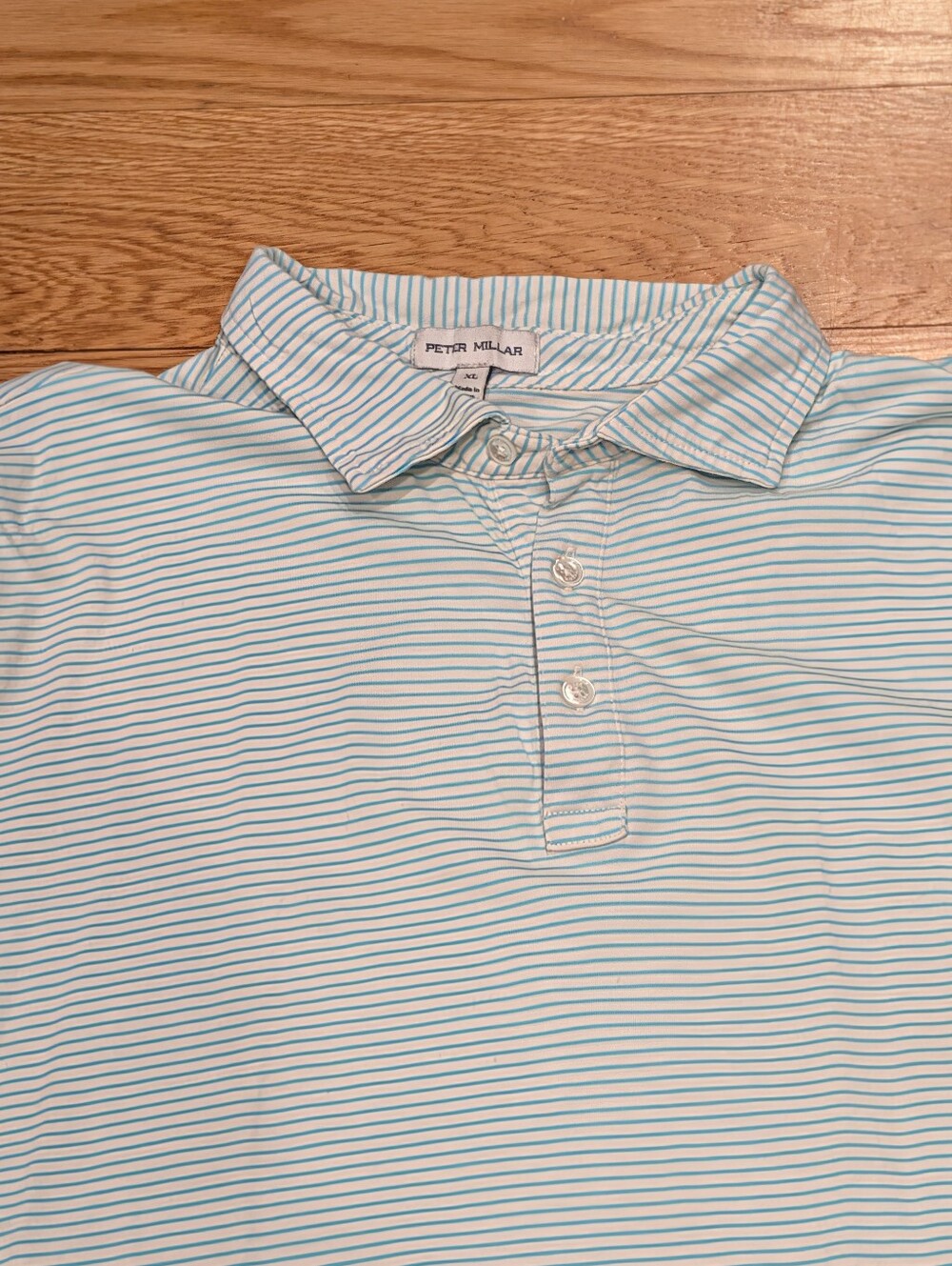 Peter Millar White Polo with Light Blue Stripes